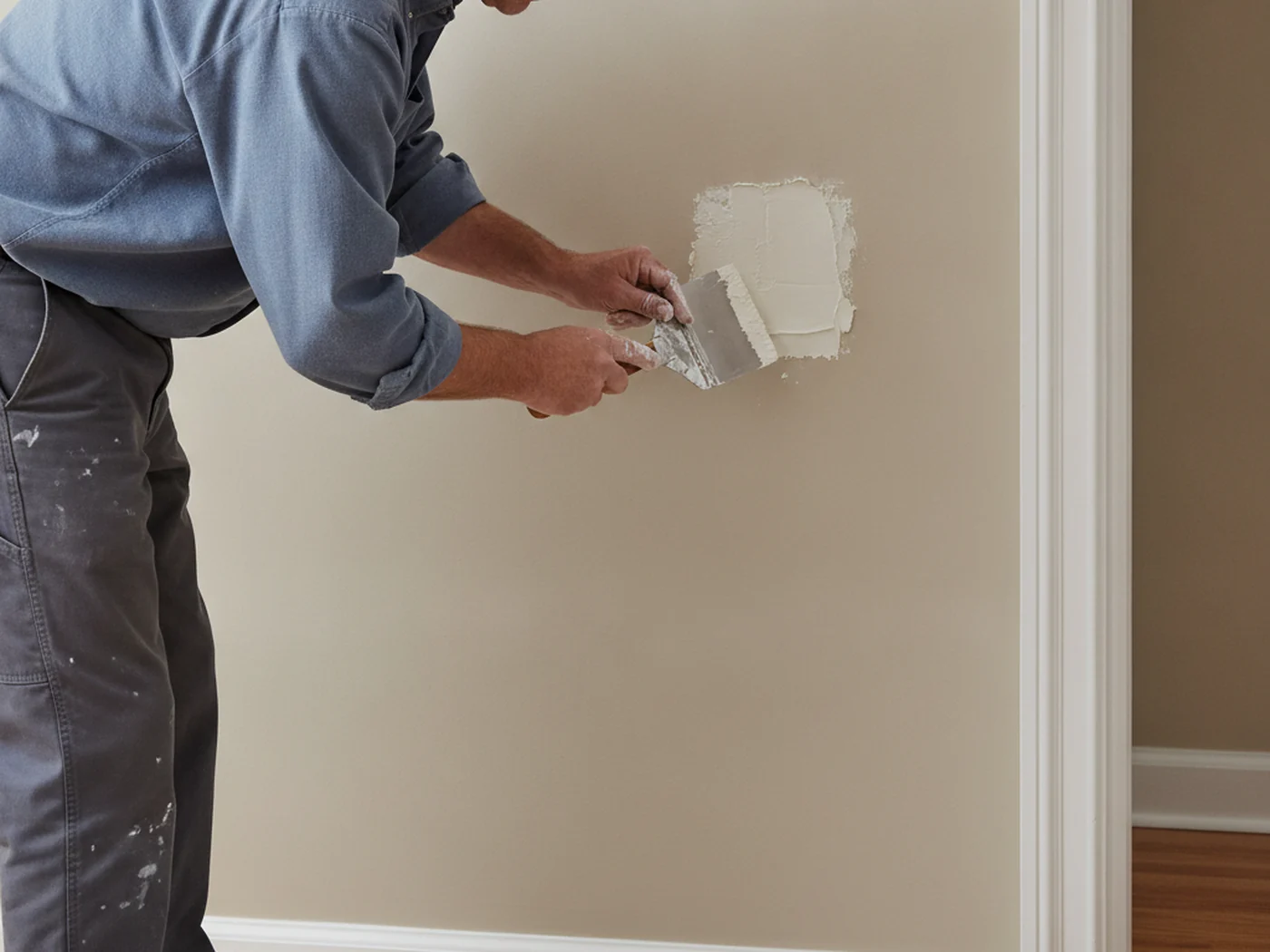Handyman Brian reviewing completed repairs Hastings Nebraska Adams County residential home punch list drywall door caulk
